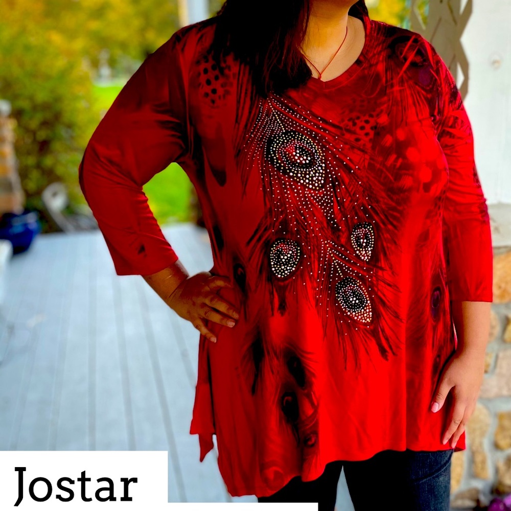 Jostar peacock gem Asymmetrical Tunic Top Blouse XL